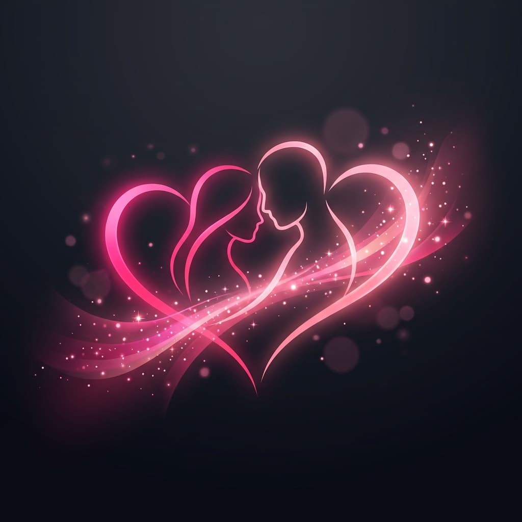 Bondly app illustration — couple silhouette with glowing hearts